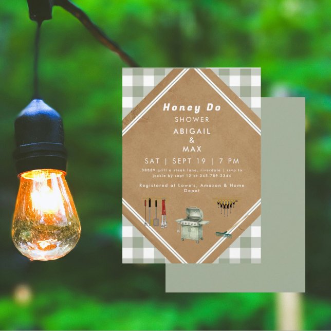Invitación Ducha de miel Sage Gingham II (Subido por el creador)