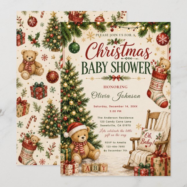 Invitación Ducha de Navidad para bebé (Anverso / Reverso)