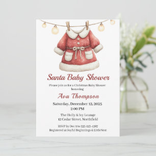 Invitación Ducha de Navidad para Bebé Ropa de Santa Rojo y