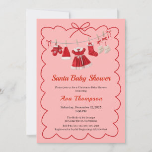 Invitación Ducha de Navidad para Bebé Ropa de Santa Rojo y