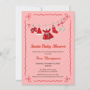 Invitación Ducha de Navidad para Bebé Ropa de Santa Rojo y