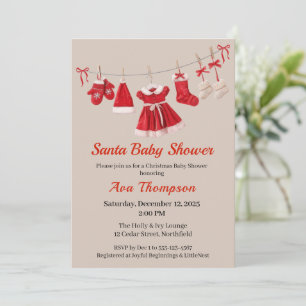 Invitación Ducha de Navidad para Bebé Ropa de Santa Rojo y
