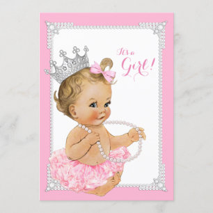 Invitación Ducha de niña bailarina tutú rosa perla rosa