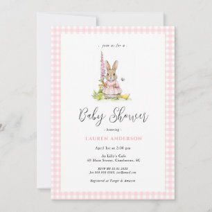 Invitación Ducha de niña bebé azul conejito lindo 