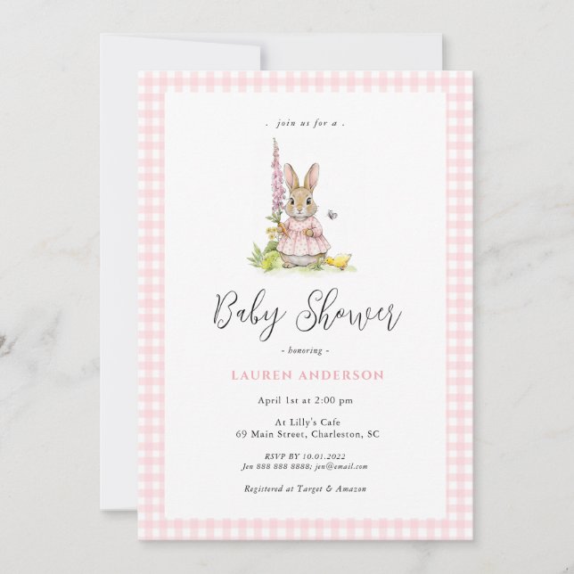 Invitación Ducha de niña bebé azul conejito lindo  (Anverso)