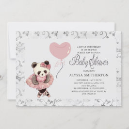 Invitación Ducha de niña bebé bailarina con oso panda lindo