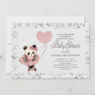 Invitación Ducha de niña bebé bailarina con oso panda lindo
