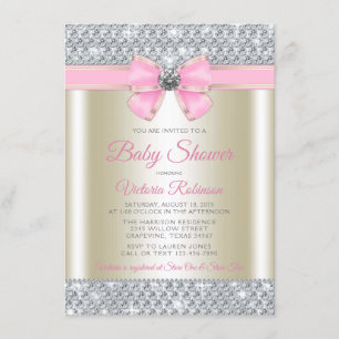 Invitación Ducha de Niña Bebé Brillante con Oro Rosa