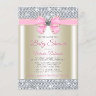 Invitación Ducha de Niña Bebé Brillante con Oro Rosa