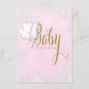 Invitación Ducha de Niña Bebé Copo de Nieve de Oro Rosa