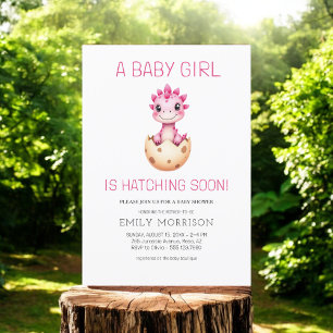 Invitación Ducha de Niña Bebé Dinosaurio Adorable a Punto de 