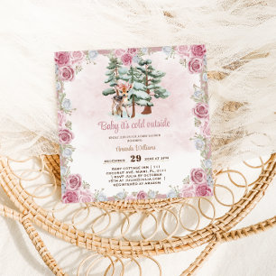 Invitación Ducha de Niña Bebé Floral Ciervo 