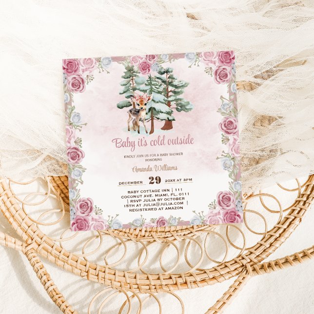 Invitación Ducha de Niña Bebé Floral Ciervo  (Subido por el creador)