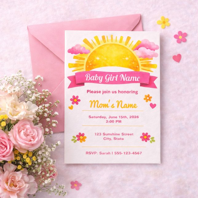 Invitación Ducha de Niña Bebé Nubes Rosa Coqueta (Subido por el creador)