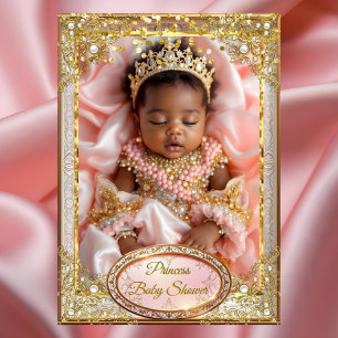 Invitación Ducha de niña bebé oro rosa Princesa Perlas étnica