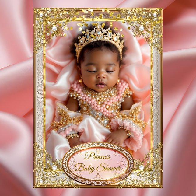Invitación Ducha de niña bebé oro rosa Princesa Perlas étnica (Subido por el creador)