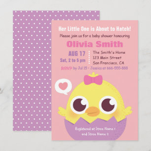 Invitación Ducha de niña con pollito adorable a punto de eclo