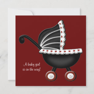 Invitación Ducha de niña de cochecito de bebé rojo