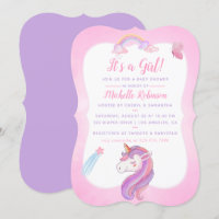 Ducha de niña de unicornio arcoíris acuarela linda