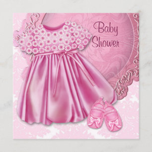 Invitación Ducha de niña de vestido rosa damasco rosa