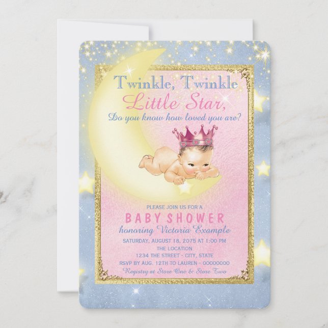 Invitación Ducha de Niña 'Estrellita, Estrellita, Brillante E (Anverso)