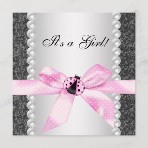 Invitación Ducha de Niña Mariquita Perlas Rosa Negro