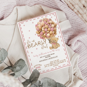 Invitación Ducha de niña moderna rosa apenas espera