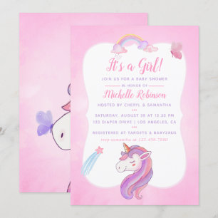 Invitación Ducha de niña unicornio arcoíris acuarela linda