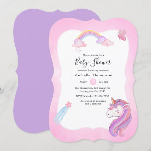 Invitación Ducha de niña unicornio arcoíris acuarela linda