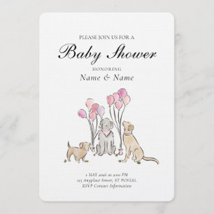 Invitación Ducha de niña y niño con perritos lindos y globos