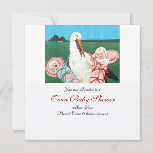 INVITACIÓN DUCHA DE NIÑAS DE BEBÉS STORK TWIN