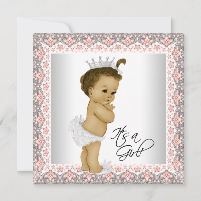 Invitación Ducha de niñas niñas de coral y gris (Anverso)