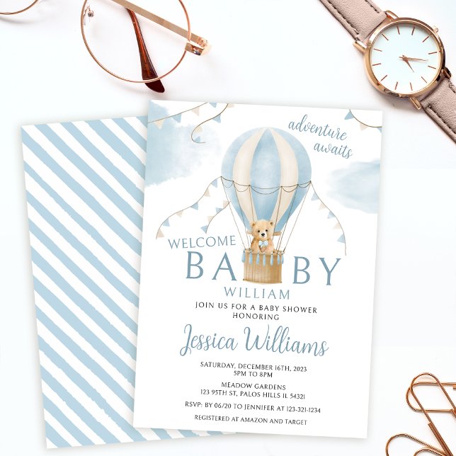 Invitación Ducha de niño con globo aerostático de oso de pelu (Subido por el creador)