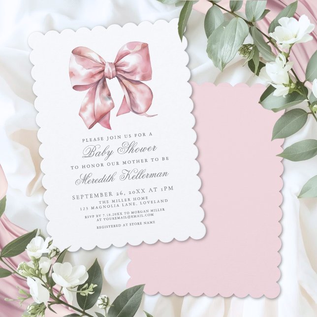 Invitación Ducha de Niño con Lazo Rosa (Pink Bow Boy Shower Invitation)