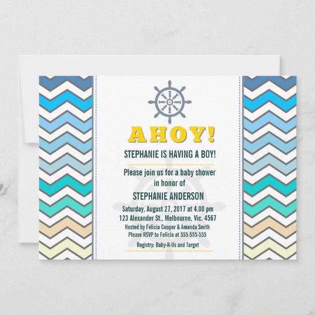 Invitación Ducha de niño con rueda náutica (Anverso)