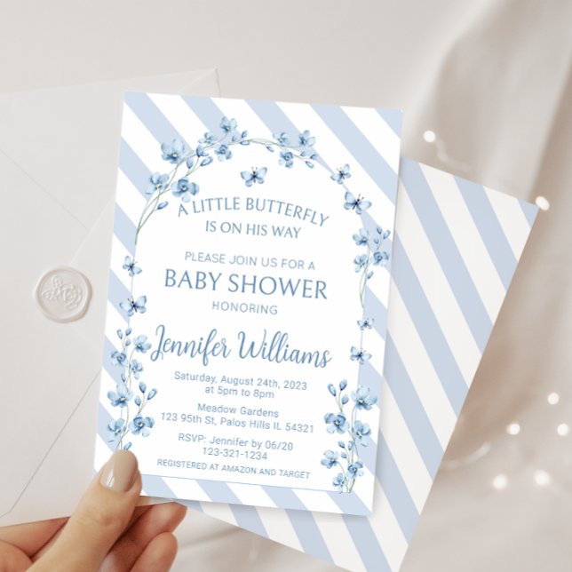 Invitación Ducha de niño de bebé florida de mariposa azul (Subido por el creador)
