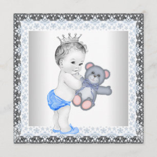 Invitación Ducha de niño de color azul y gris