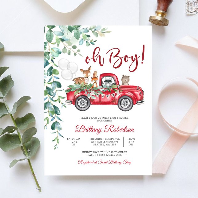 Invitación Ducha de Niño del Bosque con Camión Rojo (Subido por el creador)