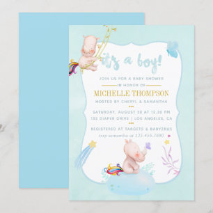 Invitación Ducha de Niño Niño Rinoceronte Unicornio Acuarela 