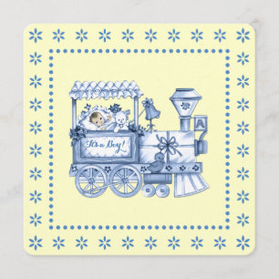 Invitación Ducha de Niño Niño Tren Amarillo y Azul
