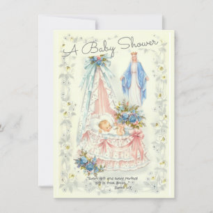 Invitación Ducha de niño pequeño con cosecha religiosa católi