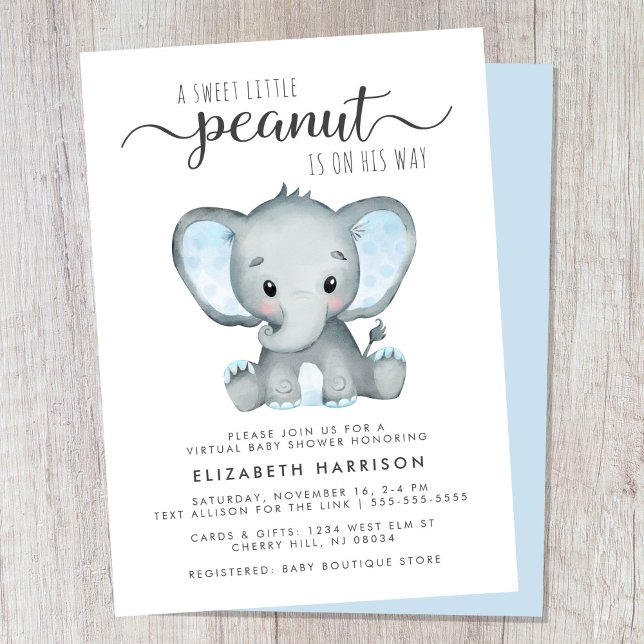 Invitación Ducha de niño pequeño elefante virtual (Cute baby boy virtual shower invitation)