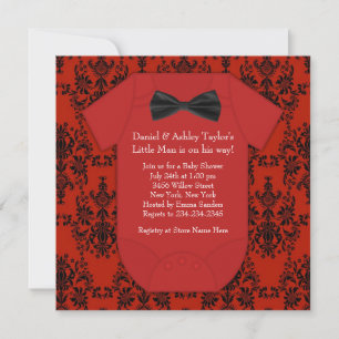 Invitación Ducha de niño pequeño, rojo y negro