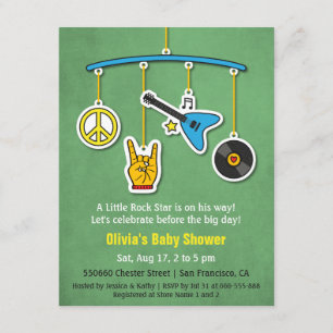 Invitación Ducha de Niño Retro Paz Guitarra Rock and Roll Beb