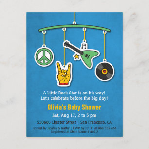 Invitación Ducha de Niño Varón Guitarra de Paz Musical Rock a