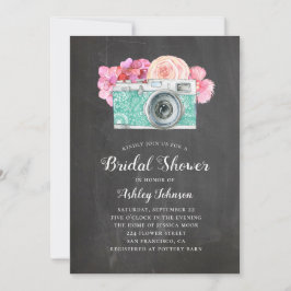 Invitación Ducha de novia a bordo de chalkboard. Flores rosas