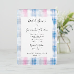Invitación Ducha de Novia a Cuadros y Rayas Rosa Azul Blanco