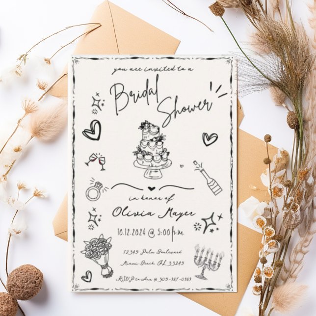 Invitación Ducha de novia a mano de moda con grillo (Subido por el creador)