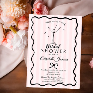 Invitación Ducha de novia a rayas rosa Martin dibujado a mano