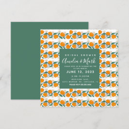 Invitación Ducha de Novia Abstracta Botánica de Naranja Dibuj